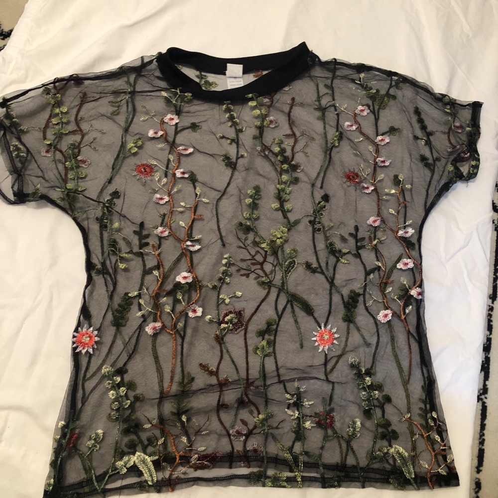Mesh see through floral shirt